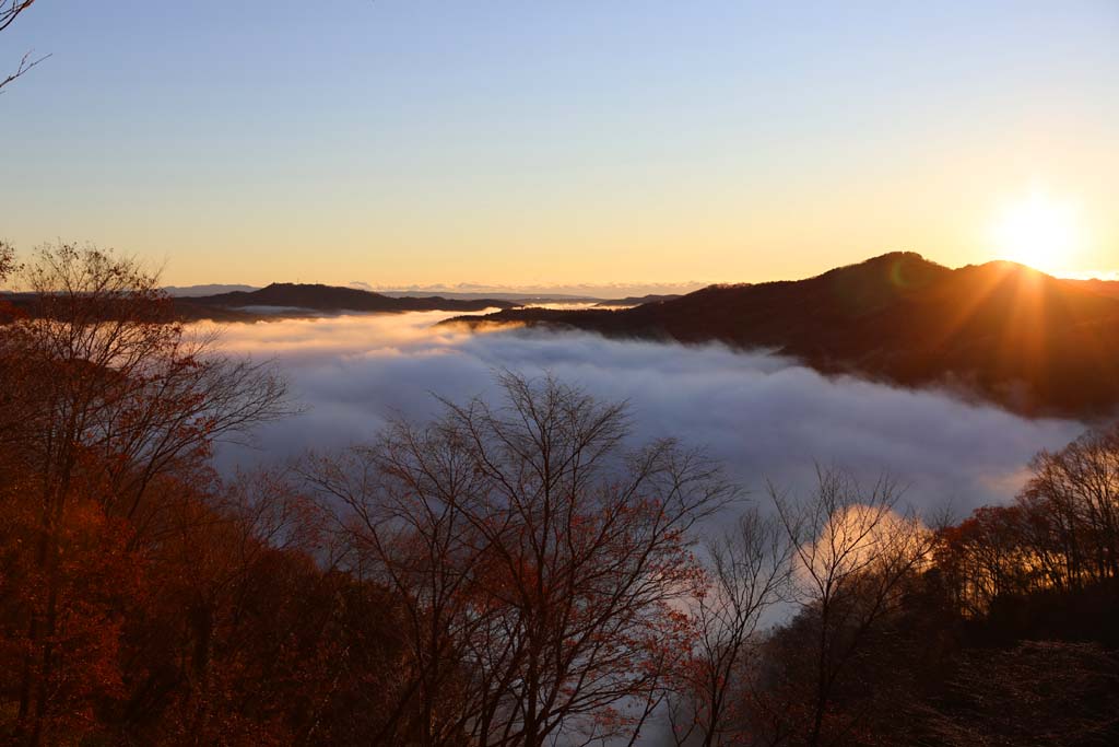 鎌倉山山頂から雲海、下は那珂川